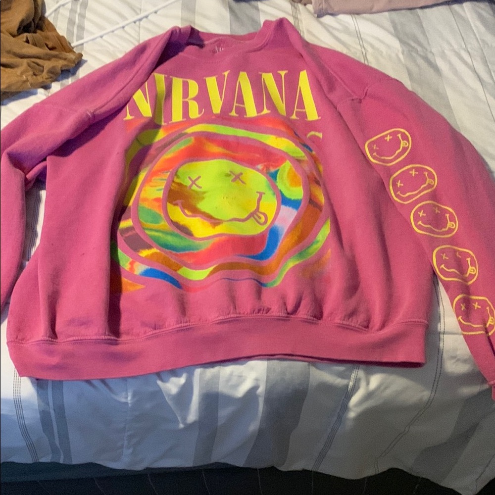 NIRVANA Pink and Yellow Crew Neck Sweater